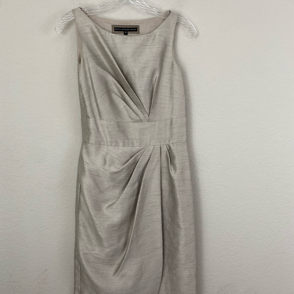 Betty Jackson Black Label Gray Sheath Pleated Wrap Skirt Dress 10